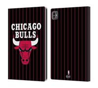 Head Case Designs Officially Licensed NBA Black Pinstripe Design Chicago Bulls Logo Leather Wallet Case Compatible With Apple iPad Pro 11 M4/M5 2024/2025