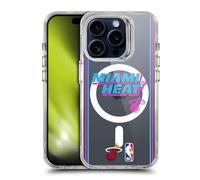 Head Case Designs Officially Licensed NBA Black Vice Design Text Miami Heat Logo Shockproof Bumper Case [Military Grade Protection] Compatible with Apple iPhone 15 Pro and Compatible with MagSafe
