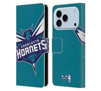 Head Case Designs Officially Licensed NBA Oversized Charlotte Hornets Logo Leather Wallet Case Compatible With Apple iPhone 17 Pro
