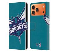 Head Case Designs Officially Licensed NBA Oversized Charlotte Hornets Logo Leather Wallet Case Compatible With Apple iPhone 17 Pro Max