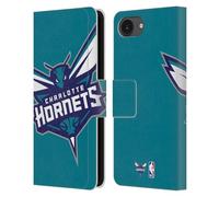 Head Case Designs Officially Licensed NBA Oversized Charlotte Hornets Logo Leather Wallet Case Compatible With Apple iPhone 16e / iPhone 17e