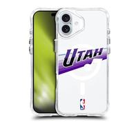 Head Case Designs Officially Licensed NBA Purple Design Text Utah Jazz Logo Shockproof Bumper Case [Military Grade Protection] Compatible with Apple iPhone 16 Plus and Compatible with MagSafe