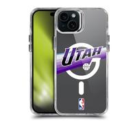 Head Case Designs Officially Licensed NBA Purple Design Text Utah Jazz Logo Shockproof Bumper Case [Military Grade Protection] Compatible with Apple iPhone 15 Plus and Compatible with MagSafe