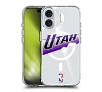 Head Case Designs Officially Licensed NBA Purple Design Text Utah Jazz Logo Shockproof Bumper Case [Military Grade Protection] Compatible with Apple iPhone 16 and Compatible with MagSafe
