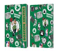 Head Case Designs Officially Licensed NBA Sticker Collage Boston Celtics Leather Wallet Case Compatible With Apple iPad Pro 11 M4/M5 2024/2025