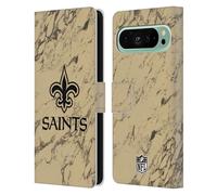 Head Case Designs Officially Licensed NFL Coloured Marble New Orleans Saints Graphics Leather Wallet Case Compatible With Google Pixel 9 Pro XL