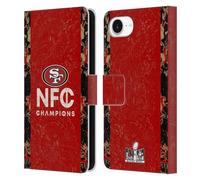 Head Case Designs Officially Licensed NFL NFC Champ 49ers 2024 Division Champions Leather Wallet Case Compatible With Apple iPhone 16e