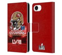 Head Case Designs Officially Licensed NFL NFC Helmet 49ers 2024 Division Champions Leather Wallet Case Compatible With Apple iPhone 16e