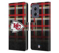 Head Case Designs Officially Licensed NFL Ombre Black Plaid Kansas City Chiefs Art Leather Book Wallet Case Cover Compatible With Motorola Edge (2024)