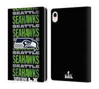 Head Case Designs Officially Licensed NFL Seahawks Black 2026 Super Bowl LX Leather Wallet Case Compatible With Apple iPad mini (2021/2024)