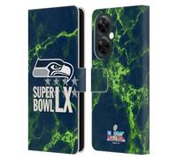 Head Case Designs Officially Licensed NFL Seahawks Marble 2026 Super Bowl LX Leather Wallet Case Compatible With OnePlus Nord N30