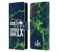 Head Case Designs Officially Licensed NFL Seahawks Marble 2026 Super Bowl LX Leather Wallet Case Compatible With Galaxy A52 / A52s / 5G (2021)