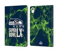 Head Case Designs Officially Licensed NFL Seahawks Marble 2026 Super Bowl LX Leather Wallet Case Compatible With Apple iPad Air 11 2020/2022/2024/2025