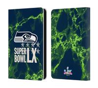 Head Case Designs Officially Licensed NFL Seahawks Marble 2026 Super Bowl LX Leather Wallet Case Compatible With Kindle Paperwhite 5 (2021)