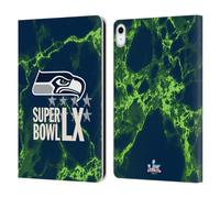 Head Case Designs Officially Licensed NFL Seahawks Marble 2026 Super Bowl LX Leather Wallet Case Compatible With Apple iPad 10.9 2022/2025
