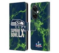 Head Case Designs Officially Licensed NFL Seahawks Marble 2026 Super Bowl LX Leather Wallet Case Compatible With OnePlus Nord CE 3 Lite 5G