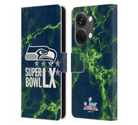 Head Case Designs Officially Licensed NFL Seahawks Marble 2026 Super Bowl LX Leather Wallet Case Compatible With OnePlus Nord 3 5G