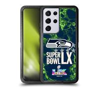 Head Case Designs Officially Licensed NFL Seahawks Marble 2026 Super Bowl LX Ultra-Armoured Shockproof Case [Military Grade Protection] Compatible With Samsung Galaxy S21 Ultra 5G