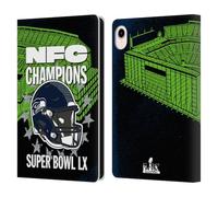 Head Case Designs Officially Licensed NFL Seattle NFC 2026 Super Bowl LX Champions Leather Wallet Case Compatible With Apple iPad mini (2021/2024)