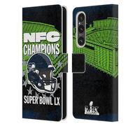 Head Case Designs Officially Licensed NFL Seattle NFC 2026 Super Bowl LX Champions Leather Wallet Case Compatible With Sony Xperia 1 V 5G
