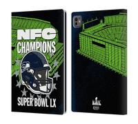 Head Case Designs Officially Licensed NFL Seattle NFC 2026 Super Bowl LX Champions Leather Wallet Case Compatible With Apple iPad Pro 11 M4/M5 2024/2025