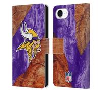 Head Case Designs Officially Licensed NFL Wood Resin Print Minnesota Vikings Art Leather Wallet Case Compatible With Apple iPhone 16e