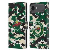 Head Case Designs Officially Licensed NHL Camouflage Minnesota Wild Leather Wallet Case Compatible With Apple iPhone 17 Air