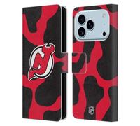 Head Case Designs Officially Licensed NHL Cow Pattern New Jersey Devils Leather Wallet Case Compatible With Apple iPhone 17 Pro