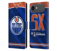 Head Case Designs Officially Licensed NHL Edmonton Oilers Jersey 2024 Stanley Cup Champions Leather Wallet Case Compatible With Apple iPhone 17 Air
