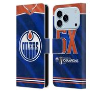 Head Case Designs Officially Licensed NHL Edmonton Oilers Jersey 2024 Stanley Cup Champions Leather Wallet Case Compatible With Apple iPhone 17 Pro