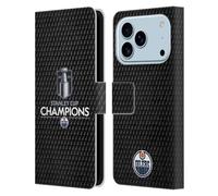 Head Case Designs Officially Licensed NHL Edmonton Oilers Puck Pattern 2024 Stanley Cup Champions Leather Wallet Case Compatible With Apple iPhone 17 Pro