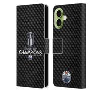 Head Case Designs Officially Licensed NHL Edmonton Oilers Puck Pattern 2024 Stanley Cup Champions Leather Wallet Case Compatible With Apple iPhone 17