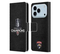 Head Case Designs Officially Licensed NHL Florida Panthers Puck Pattern 2024 Stanley Cup Champions Leather Wallet Case Compatible With Apple iPhone 17 Pro