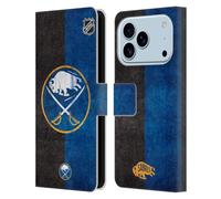 Head Case Designs Officially Licensed NHL Half Distressed Buffalo Sabres Leather Wallet Case Compatible With Apple iPhone 17 Pro