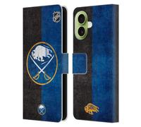 Head Case Designs Officially Licensed NHL Half Distressed Buffalo Sabres Leather Wallet Case Compatible With Apple iPhone 17
