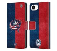 Head Case Designs Officially Licensed NHL Half Distressed Columbus Blue Jackets Leather Wallet Case Compatible With Apple iPhone 16e
