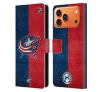 Head Case Designs Officially Licensed NHL Half Distressed Columbus Blue Jackets Leather Wallet Case Compatible With Apple iPhone 17 Pro Max