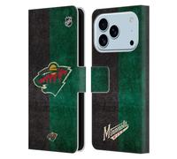 Head Case Designs Officially Licensed NHL Half Distressed Minnesota Wild Leather Wallet Case Compatible With Apple iPhone 17 Pro