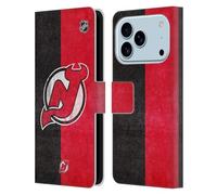 Head Case Designs Officially Licensed NHL Half Distressed New Jersey Devils Leather Wallet Case Compatible With Apple iPhone 17 Pro