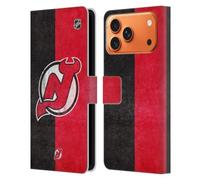 Head Case Designs Officially Licensed NHL Half Distressed New Jersey Devils Leather Wallet Case Compatible With Apple iPhone 17 Pro Max