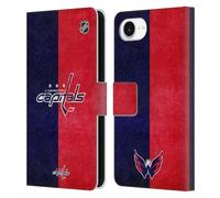 Head Case Designs Officially Licensed NHL Half Distressed Washington Capitals Leather Wallet Case Compatible With Apple iPhone 16e