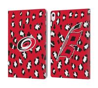 Head Case Designs Officially Licensed NHL Leopard Patten Carolina Hurricanes Leather Wallet Case Compatible With Apple iPad Air 13 2024/2025