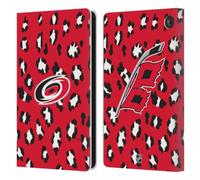 Head Case Designs Officially Licensed NHL Leopard Patten Carolina Hurricanes Leather Wallet Case Compatible With Amazon Fire 7 2022