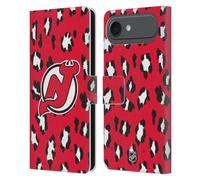 Head Case Designs Officially Licensed NHL Leopard Patten New Jersey Devils Leather Wallet Case Compatible With Apple iPhone 17 Air