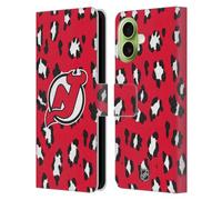 Head Case Designs Officially Licensed NHL Leopard Patten New Jersey Devils Leather Wallet Case Compatible With Apple iPhone 17