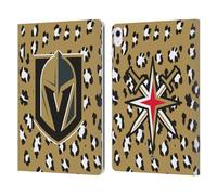Head Case Designs Officially Licensed NHL Leopard Patten Vegas Golden Knights Leather Wallet Case Compatible With Apple iPad Air 13 2024/2025