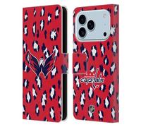 Head Case Designs Officially Licensed NHL Leopard Patten Washington Capitals Leather Wallet Case Compatible With Apple iPhone 17 Pro