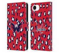 Head Case Designs Officially Licensed NHL Leopard Patten Washington Capitals Leather Wallet Case Compatible With Apple iPhone 16e