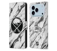 Head Case Designs Officially Licensed NHL Marble Buffalo Sabres Leather Wallet Case Compatible With Apple iPhone 17 Pro