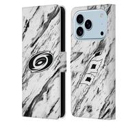 Head Case Designs Officially Licensed NHL Marble Carolina Hurricanes Leather Wallet Case Compatible With Apple iPhone 17 Pro